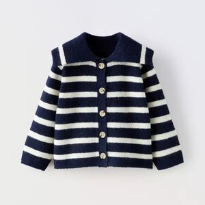 Zara Navy and White Striped Kids Cardigan
